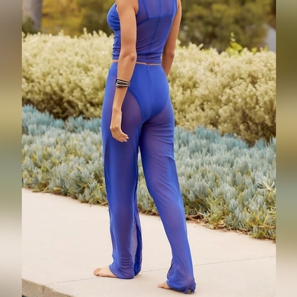 Good American Wide Leg Mesh Coverup Pants in Sheer Blue Size 3x NWT - Picture 6 of 11